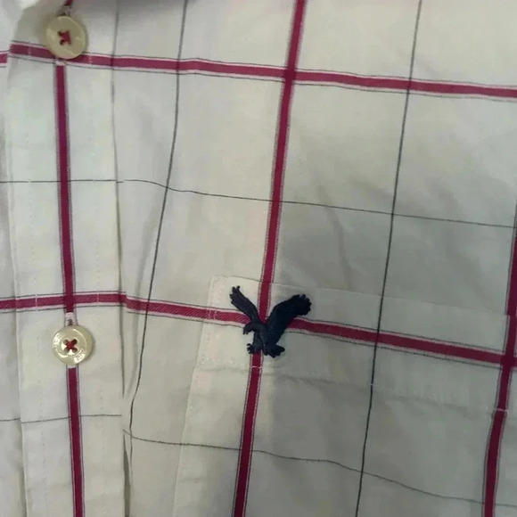 Men’s American Eagle White And Pink Plaid Button Up Shirt Size Large - Picture 4 of 5